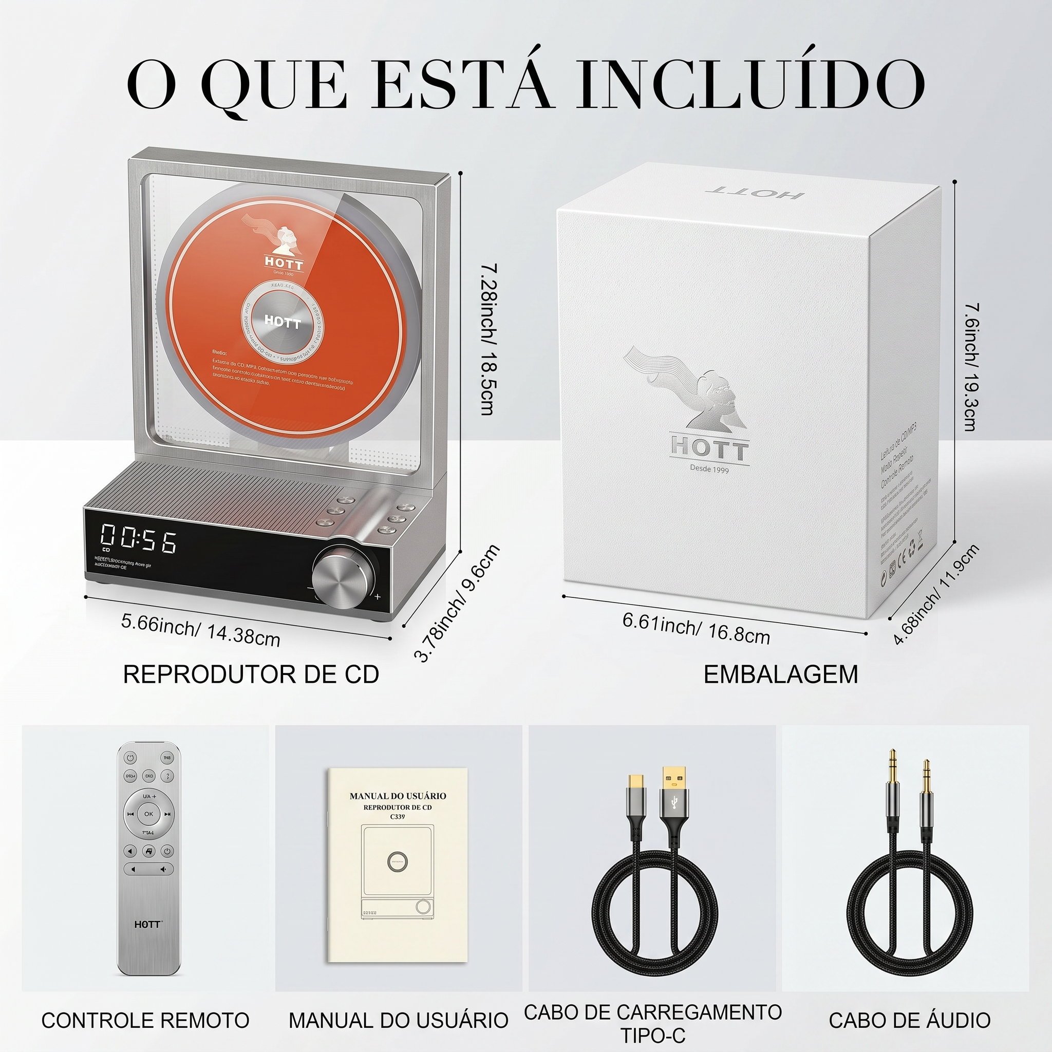 2 unidades Pacote - Retro CD Player CD Player Vertical — Bluetooth + RGB